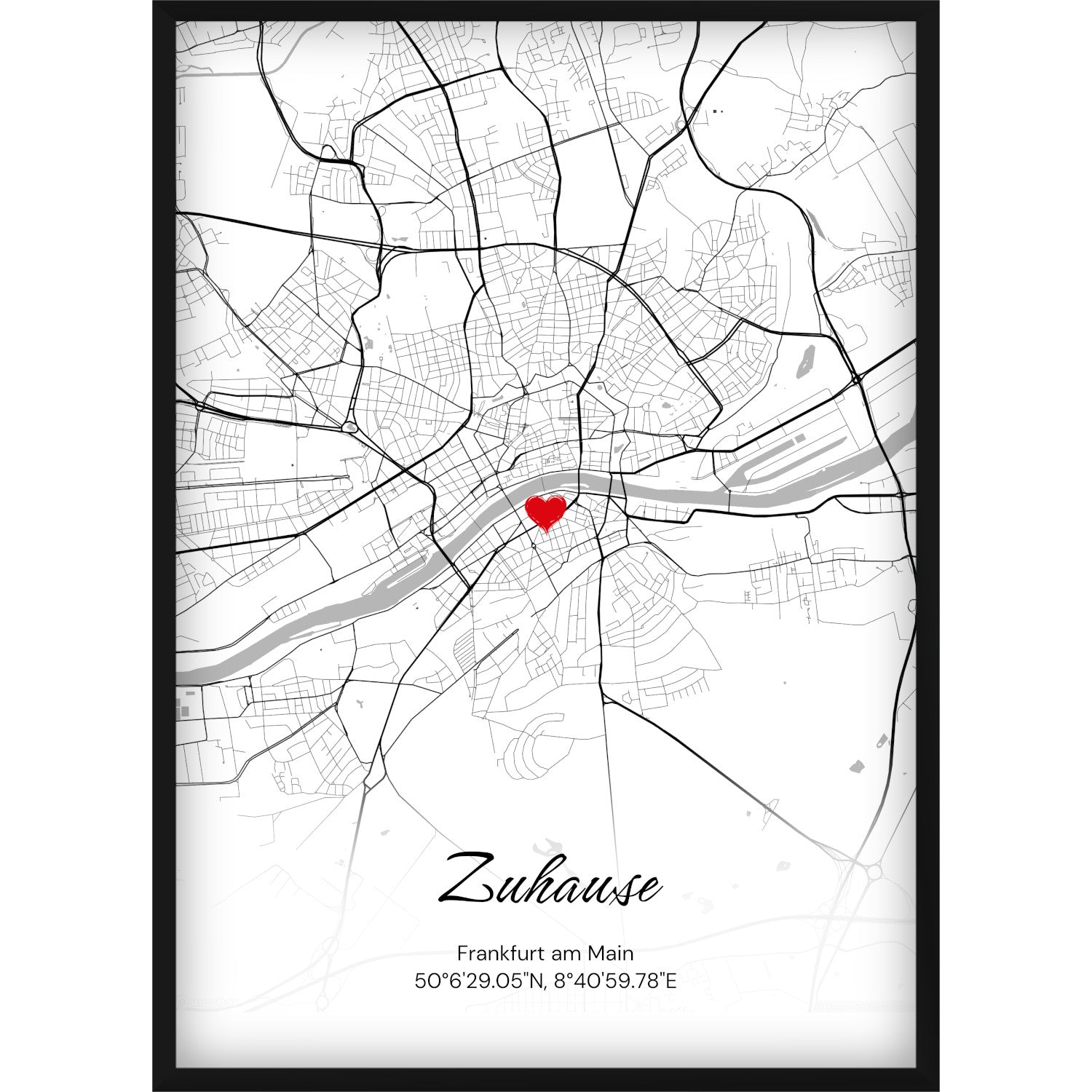 Personalisierte Karte "Zuhause" – Poster mit Herz Marker & Wunschtext – Perfektes Geschenk für Paare & Familie