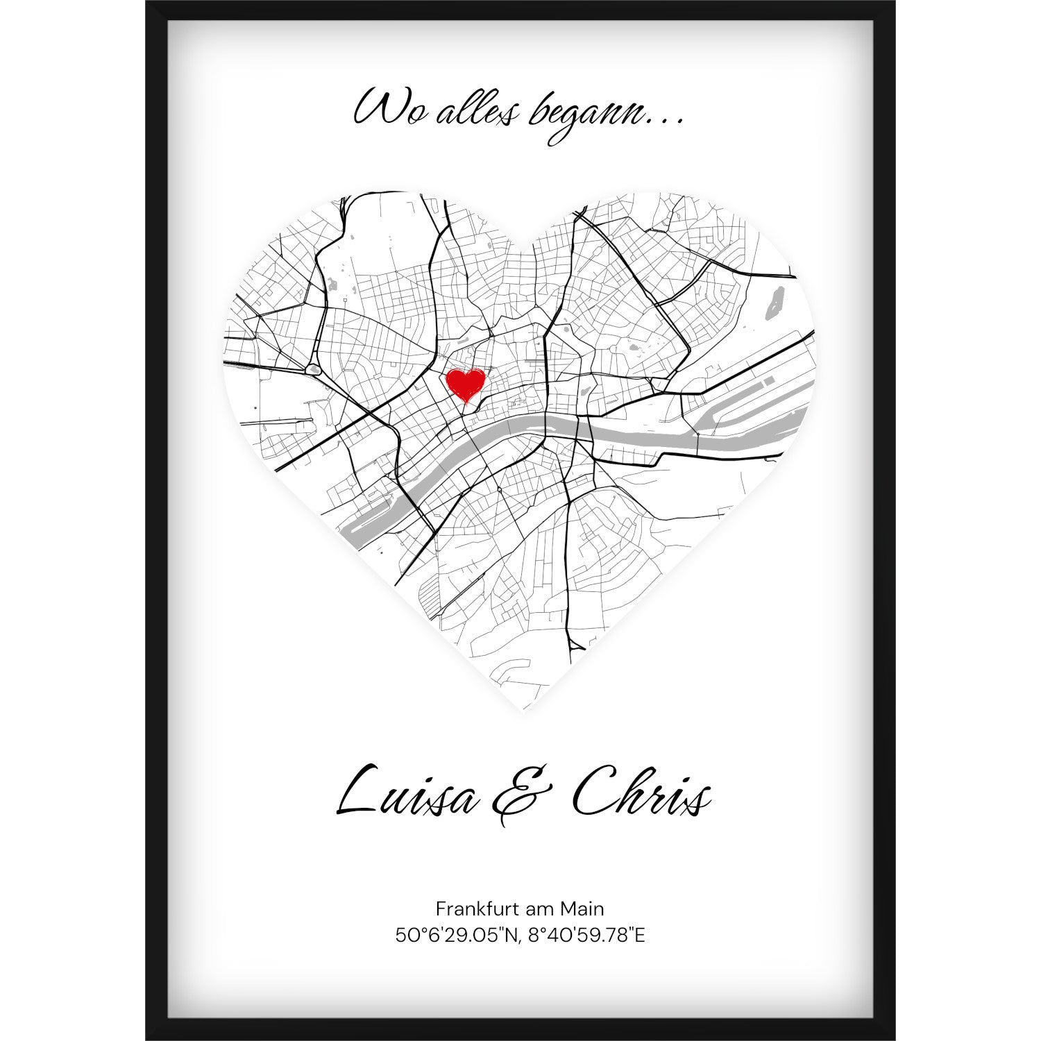 Personalisierte Karte „Wo alles begann“ – Koordinaten Geschenk für Paare – Jahrestag & Hochzeit – mit Namen & Datum