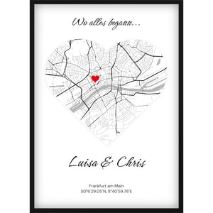 Personalisierte Karte „Wo alles begann“ – Koordinaten Geschenk für Paare – Jahrestag & Hochzeit – mit Namen & Datum