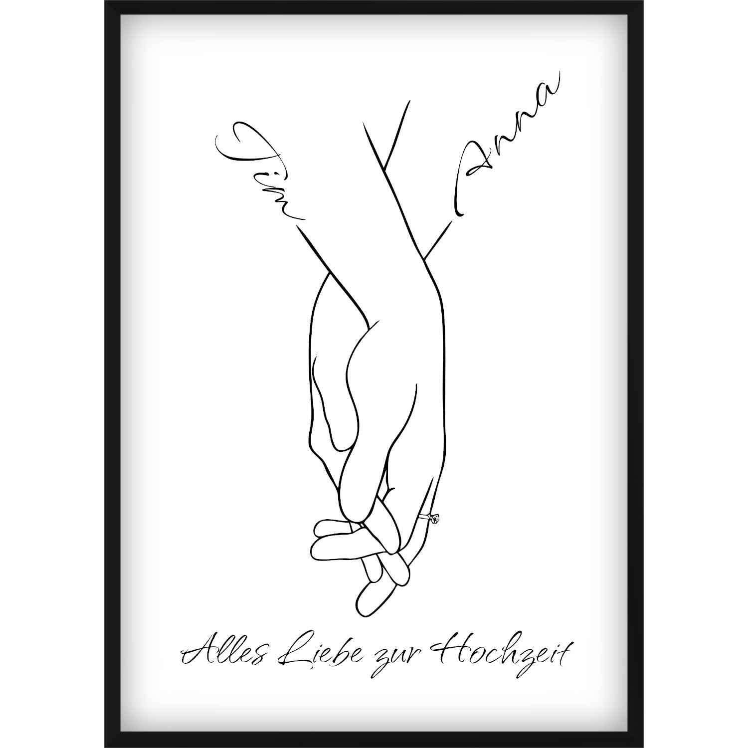 Hochzeitsgeschenk mit Namen | Line-Art Motiv „Händchenhalten“