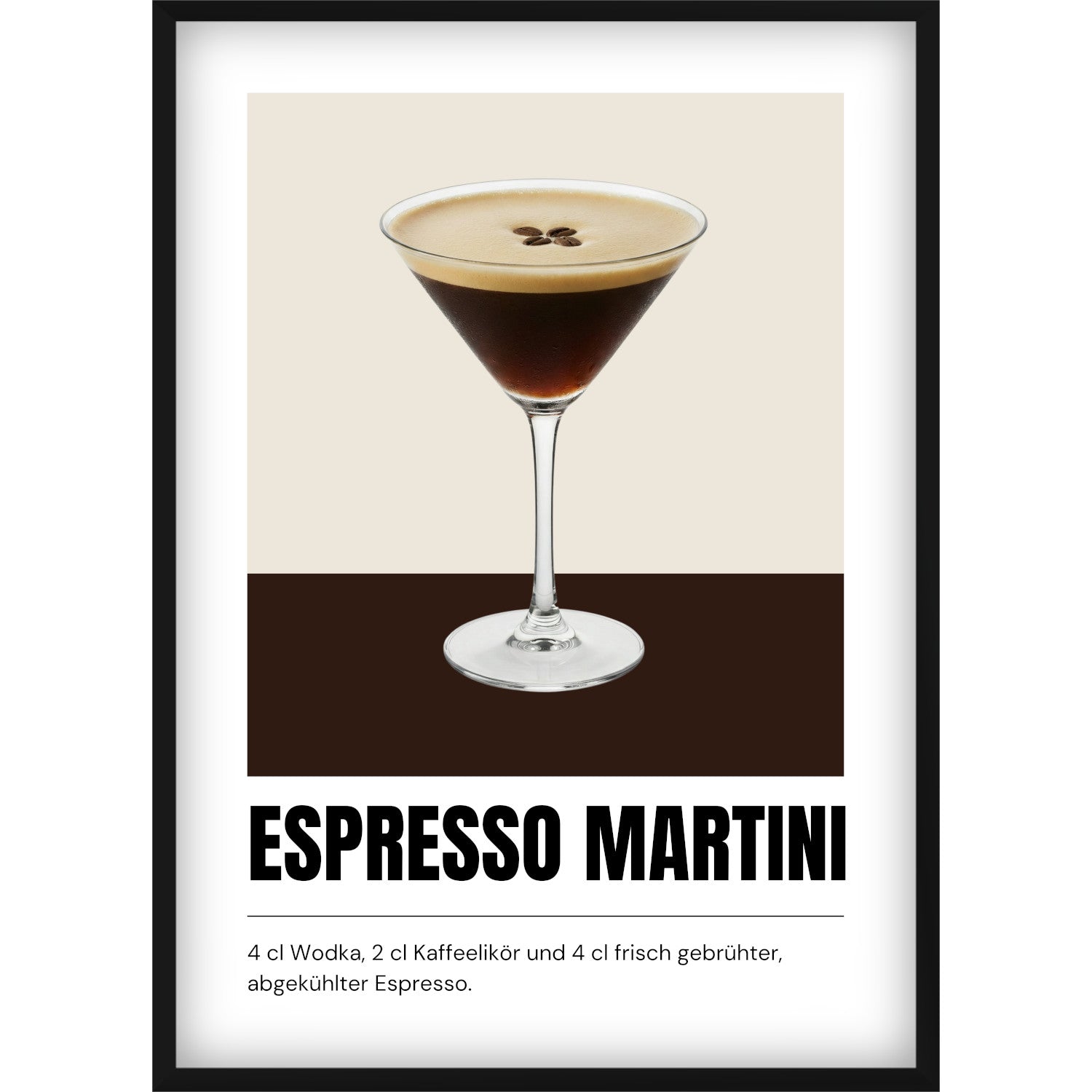 Espresso Martini Poster mit Rezept – Stilvolle Küchen-Deko & Wandbild für die Hausbar – Modernes Cocktail-Print Design