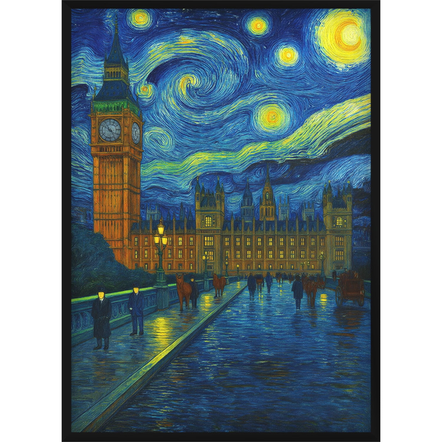 Kunstdruck Big Ben London im Van Gogh Stil – Sternennacht Design – Modernes Wahrzeichen Poster – Blau Gelbe Wanddeko