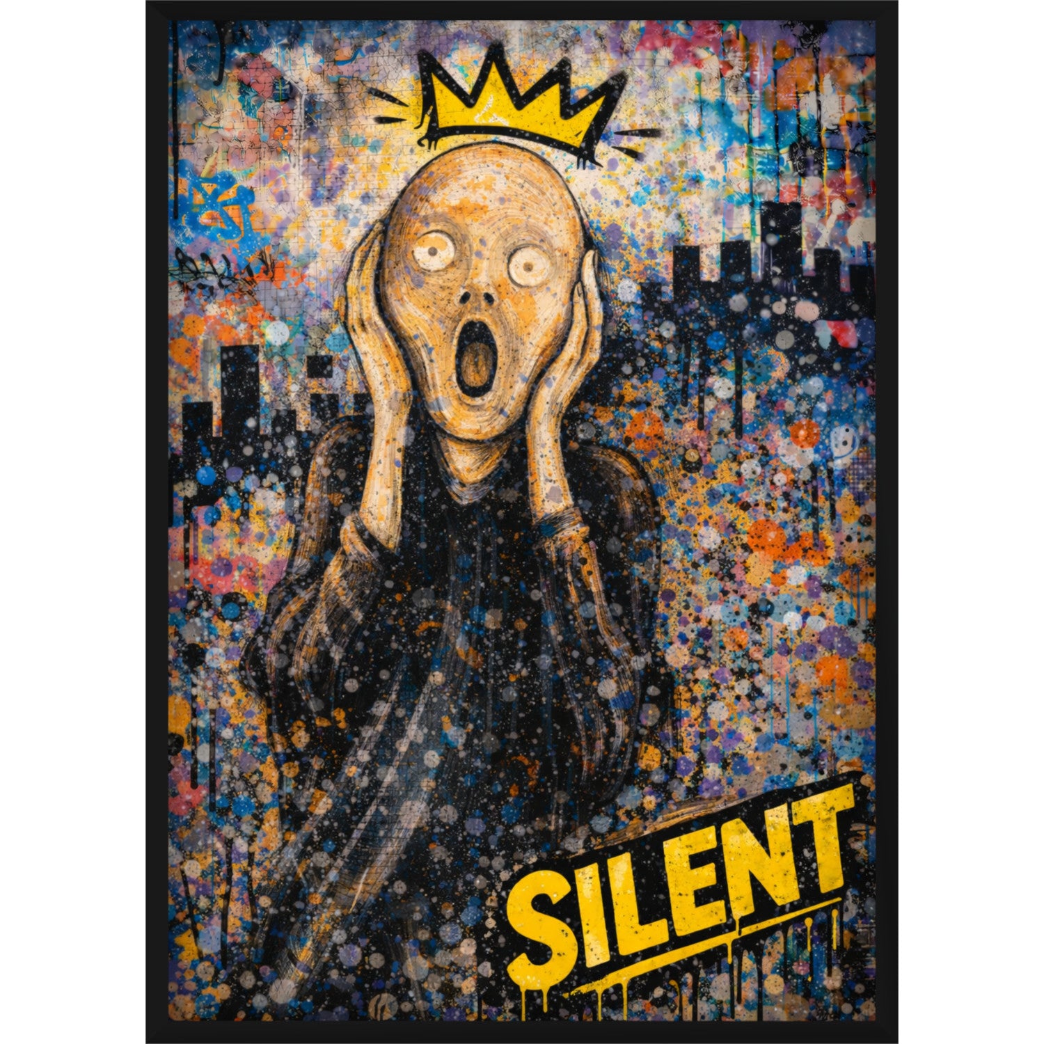 Kunstdruck Der Schrei Street Art – Modernes Graffiti Design „SILENT“ mit Krone