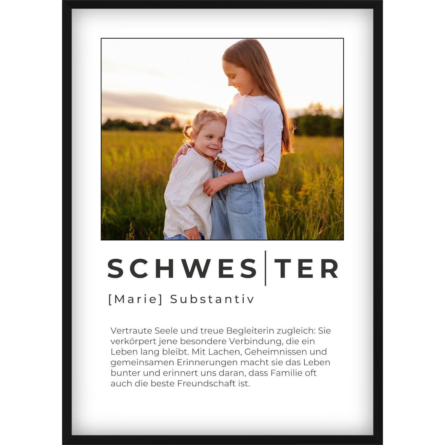 Personalisiertes Schwester Definition Poster – Individuelles Foto-Geschenk mit Name & emotionalem Spruch zum Geburtstag oder als Überraschung