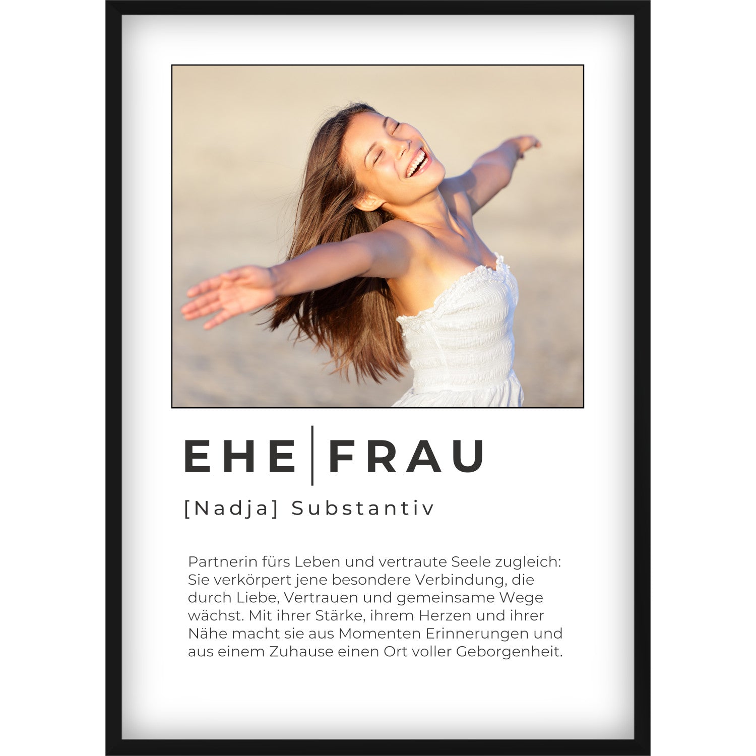 Personalisiertes Ehefrau Definition Poster – Individuelles Foto-Geschenk mit Name & emotionalem Spruch zum Jahrestag, Valentinstag, Geburtstag oder als Überraschung