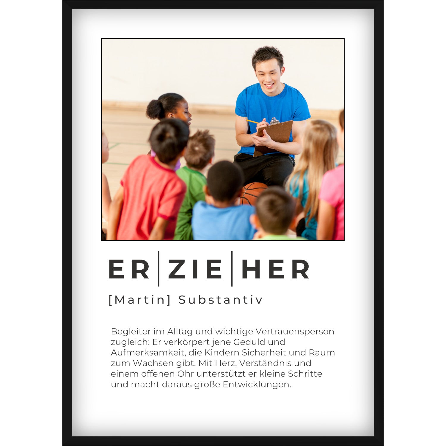 Personalisiertes Erzieher Definition Poster – Individuelles Foto-Geschenk mit Name & emotionalem Spruch als Abschiedsgeschenk, zum Geburtstag oder als Überraschung