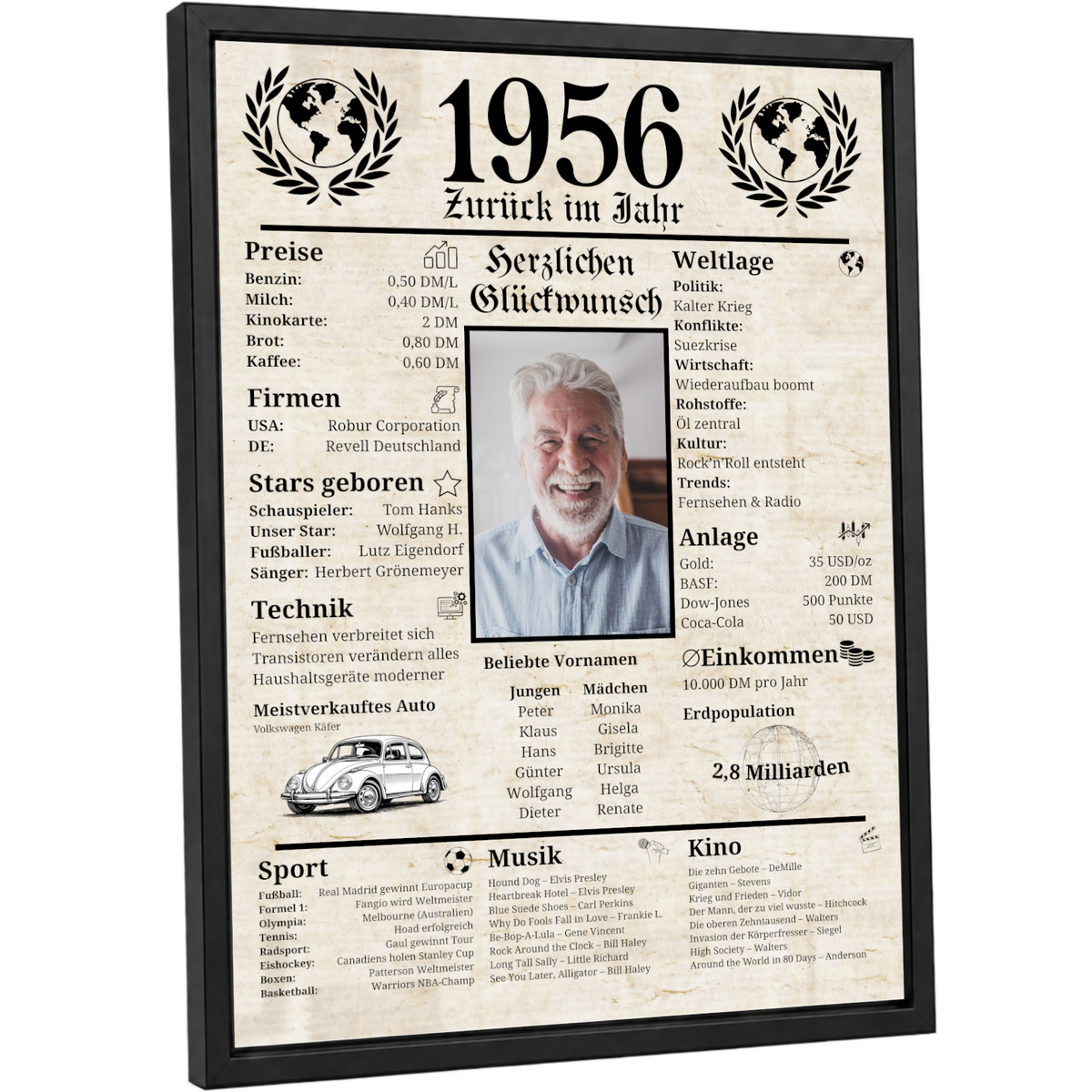 Personalisiertes Poster zum 70. Geburtstag Geschenk – Zeitung 1956 mit eigenem Foto & Name