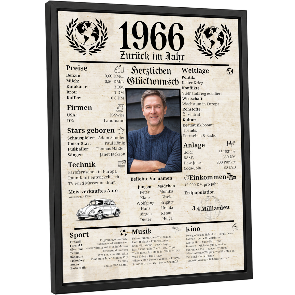 Personalisiertes Poster zum 60. Geburtstag Geschenk – Zeitung 1966 mit eigenem Foto & Name