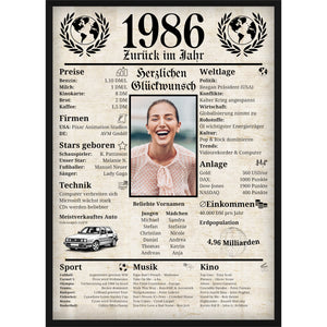 Personalisiertes Poster zum 40. Geburtstag Geschenk – Zeitung 1986 mit eigenem Foto & Name