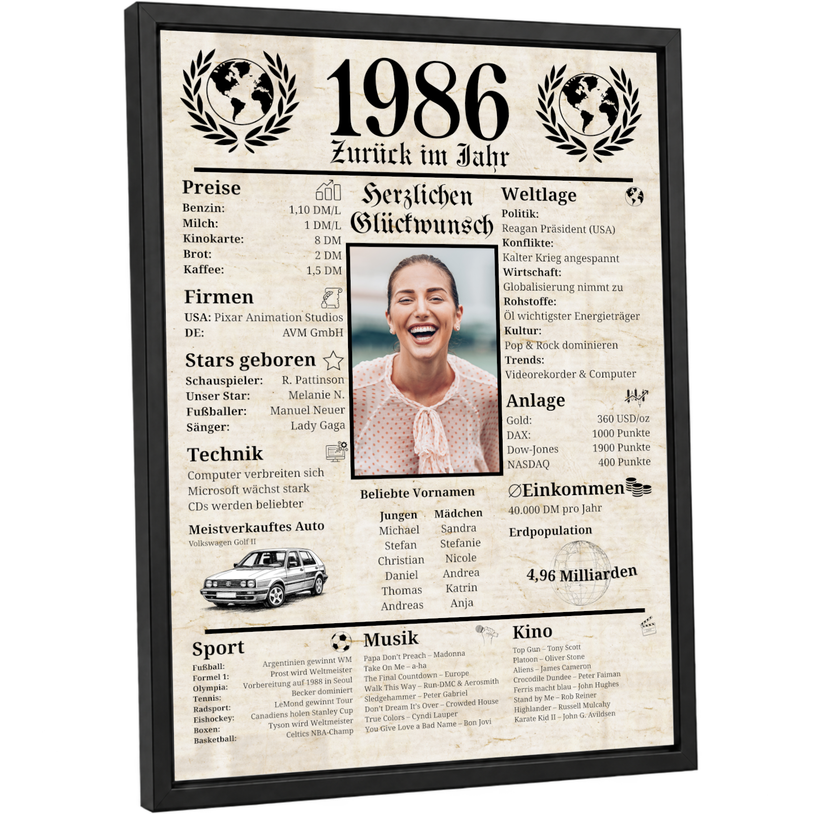 Personalisiertes Poster zum 40. Geburtstag Geschenk – Zeitung 1986 mit eigenem Foto & Name