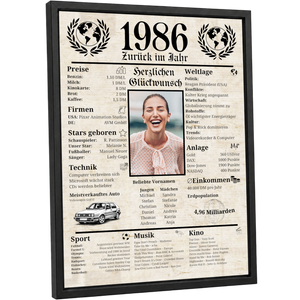Personalisiertes Poster zum 40. Geburtstag Geschenk – Zeitung 1986 mit eigenem Foto & Name