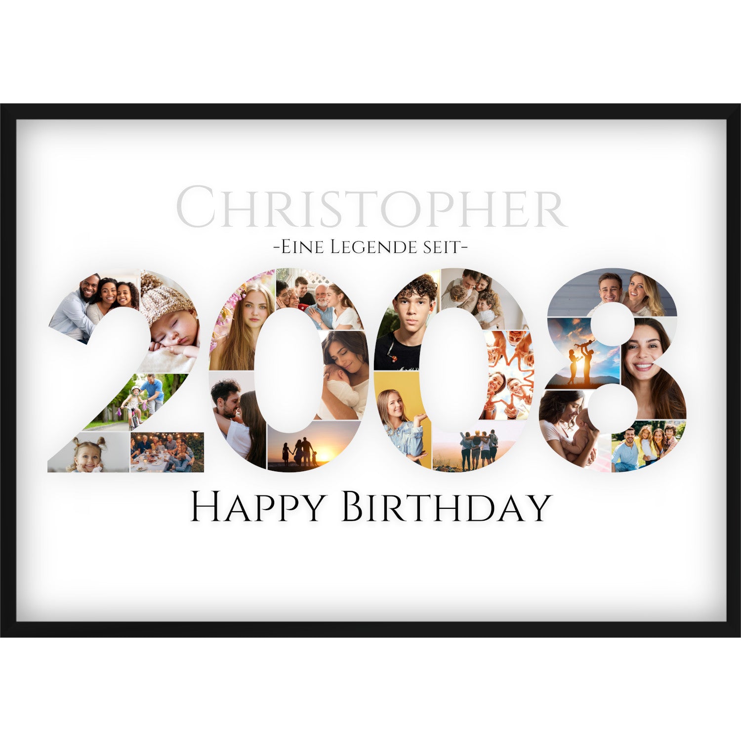 Fotocollage 18. Geburtstag – Personalisiertes Poster mit Fotos & Name | Geschenk zum 18 Geburtstag | Jahreszahl 2008