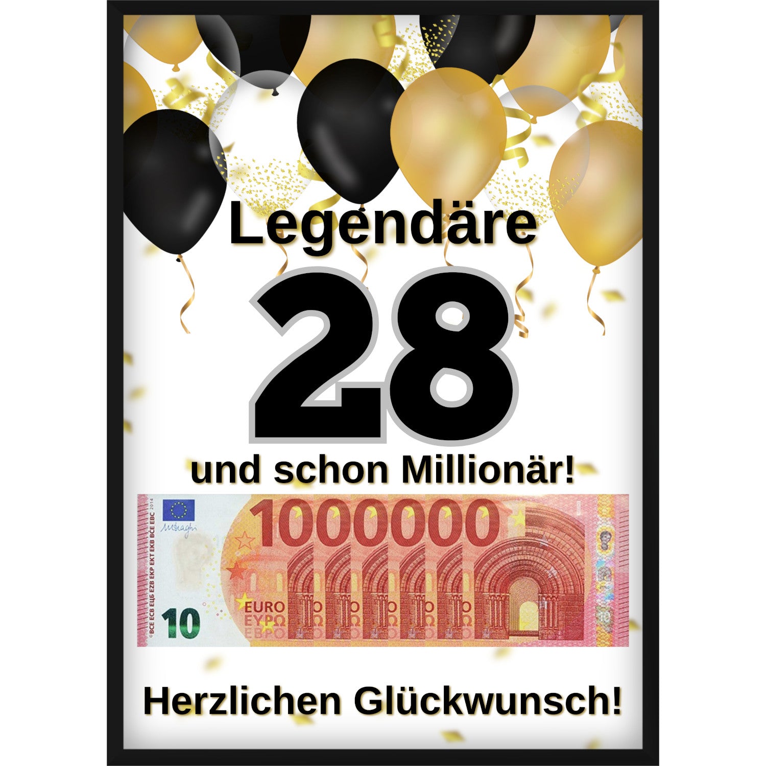 Geldgeschenk zum Geburtstag mit Geheimfach für persönliche Nachricht – Poster "Legendär & Millionär"
