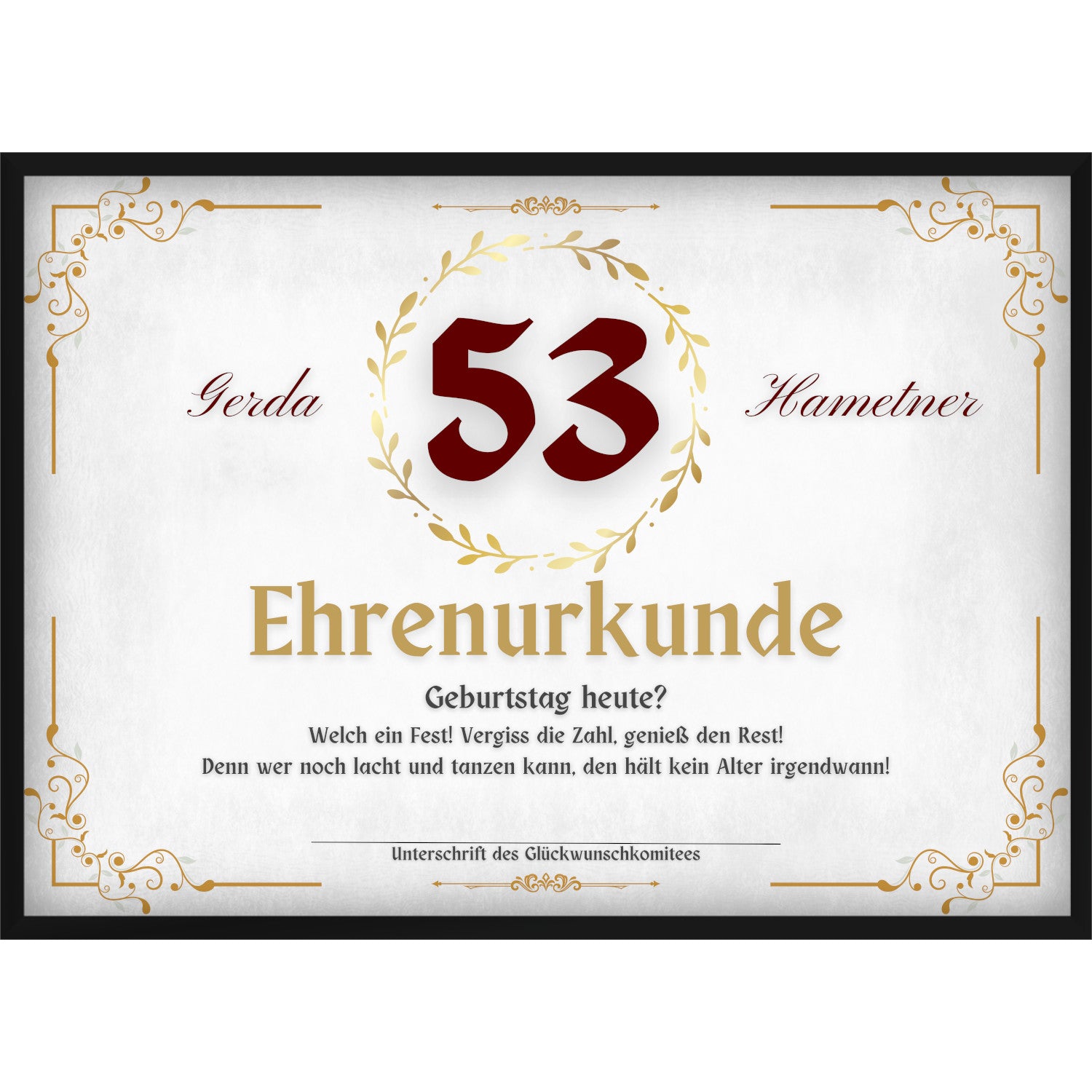Personalisiertes Ehrenurkunde Poster zum Geburtstag – Lustiges Geschenk mit Name & Alter als Überraschung oder Dekoration für die Geburtstagsfeier