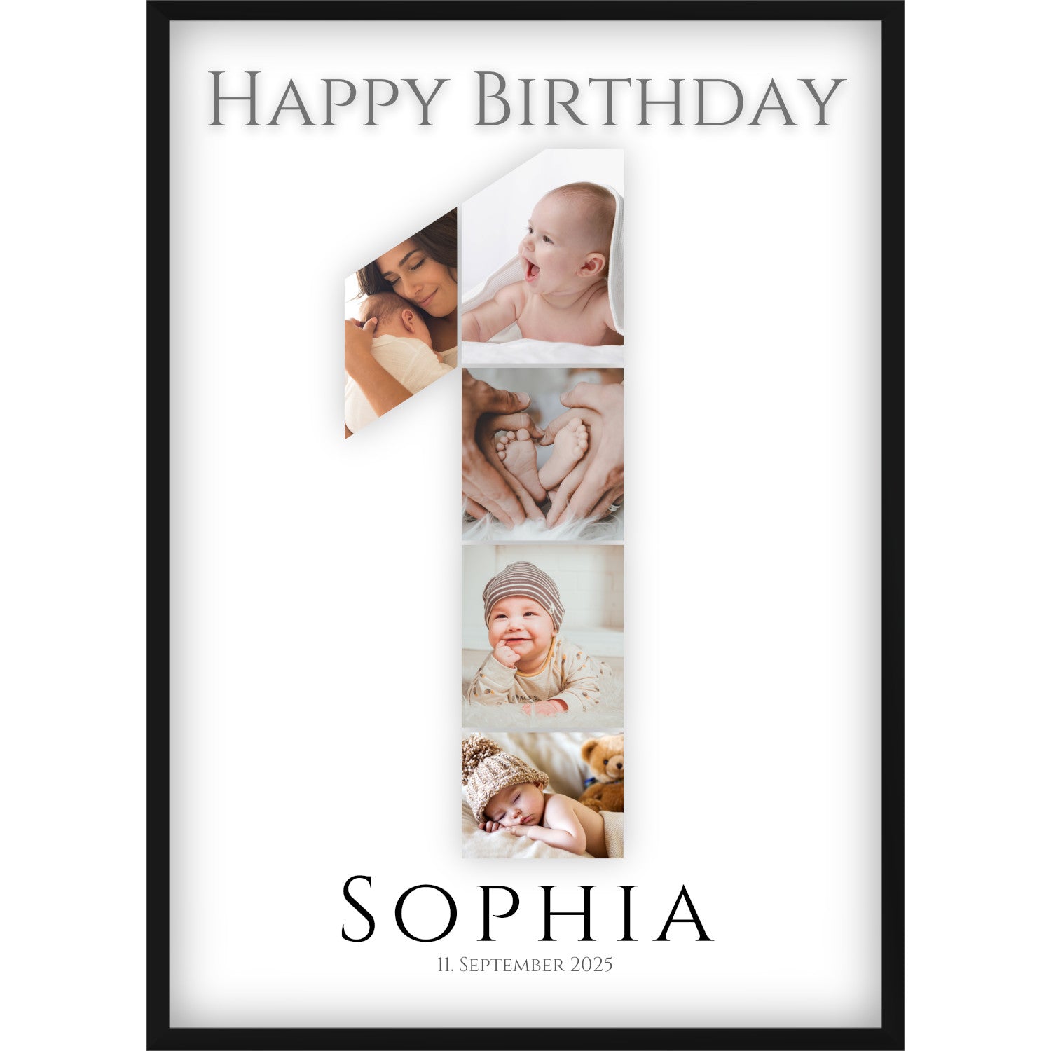 Fotocollage 1. Geburtstag – Personalisiertes Poster mit Fotos & Name | Geschenk zum 1 Geburtstag