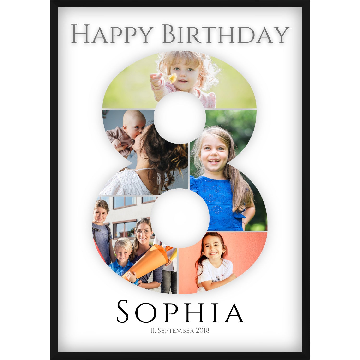 Fotocollage 8. Geburtstag – Personalisiertes Poster mit Fotos & Name | Geschenk zum 8 Geburtstag