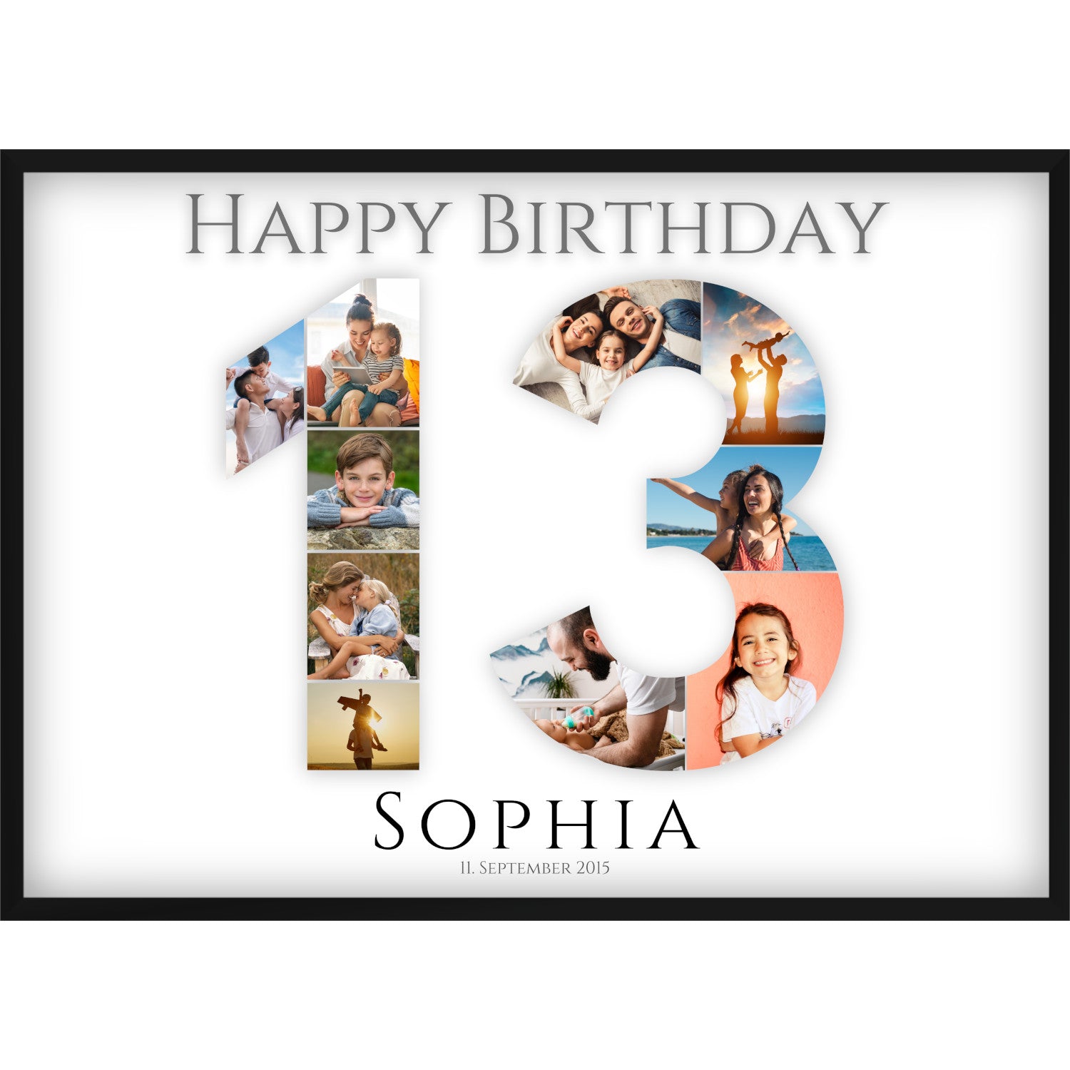 Fotocollage 13. Geburtstag – Personalisiertes Poster mit Fotos & Name | Geschenk zum 13 Geburtstag
