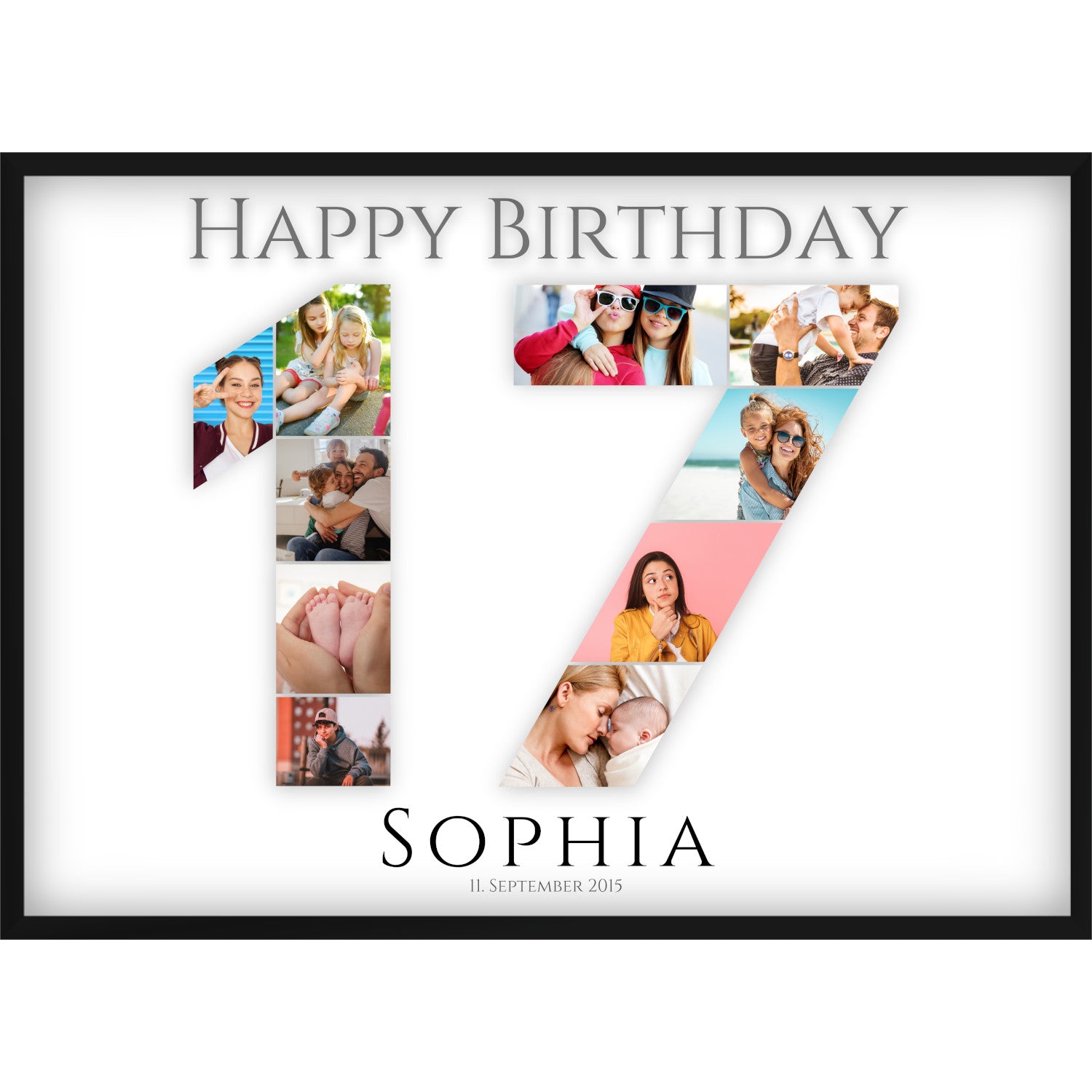Fotocollage 17. Geburtstag – Personalisiertes Poster mit Fotos & Name | Geschenk zum 17 Geburtstag