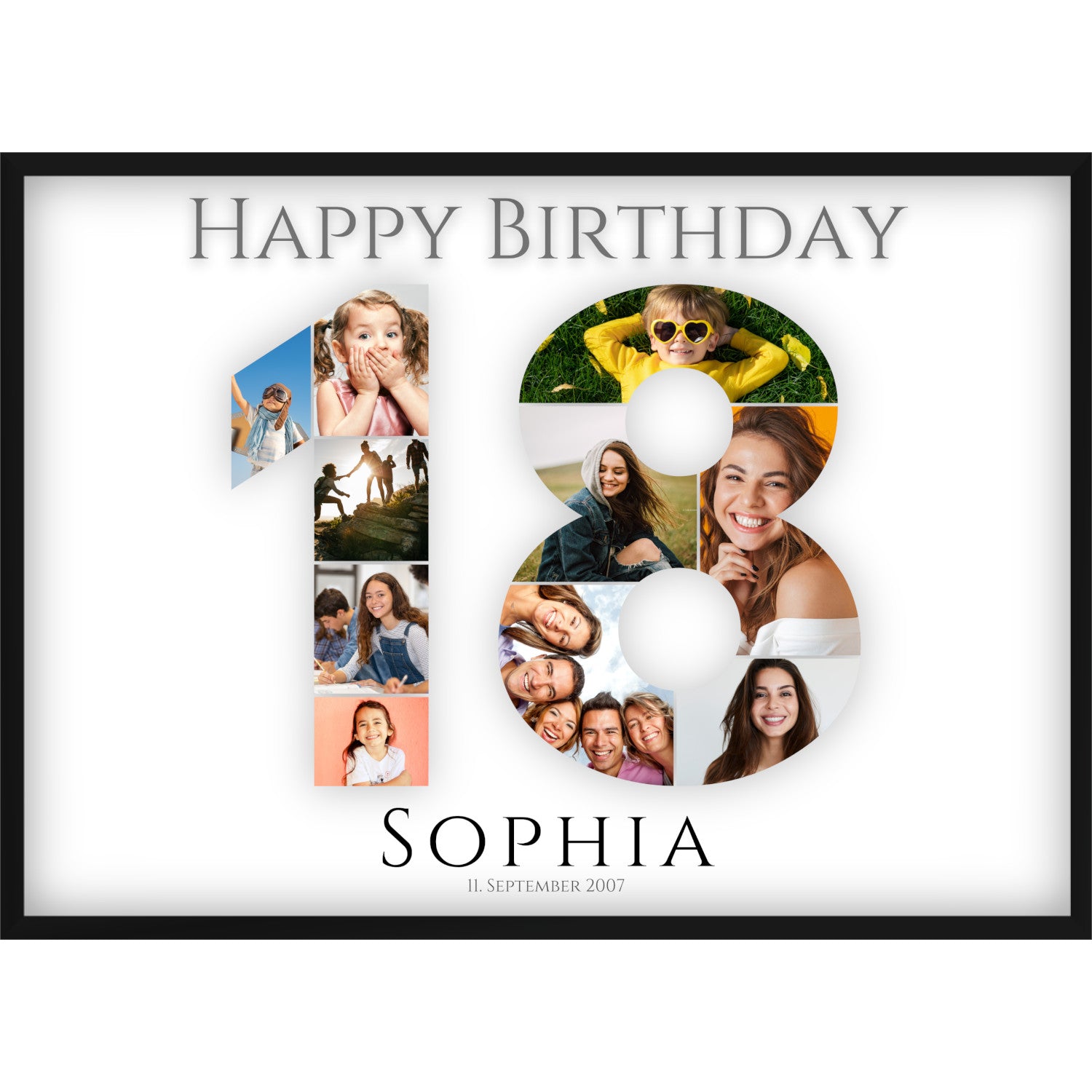 Fotocollage 18. Geburtstag – Personalisiertes Poster mit Fotos & Name | Geschenk zum 18 Geburtstag