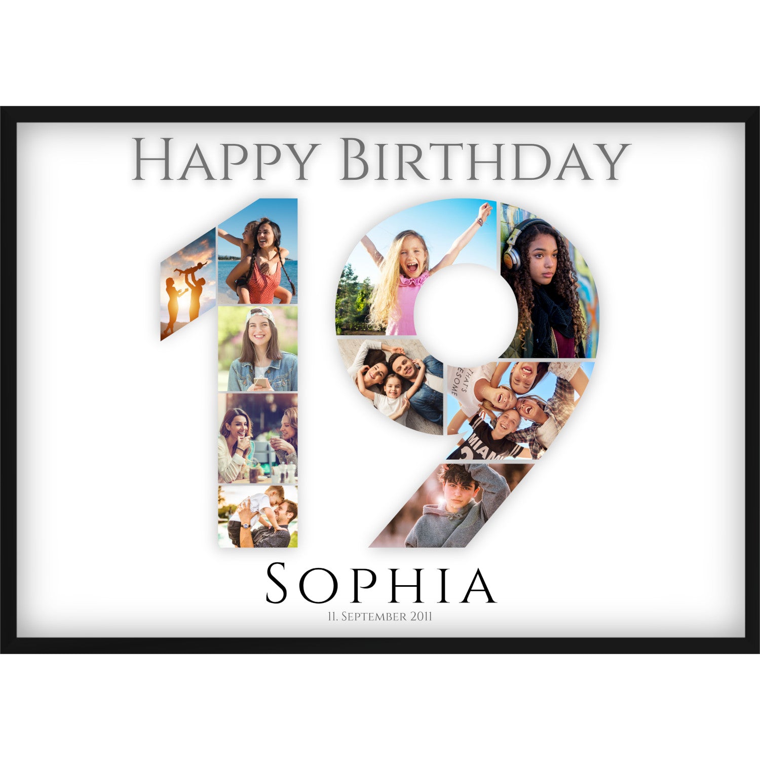 Fotocollage 19. Geburtstag – Personalisiertes Poster mit Fotos & Name | Geschenk zum 19 Geburtstag