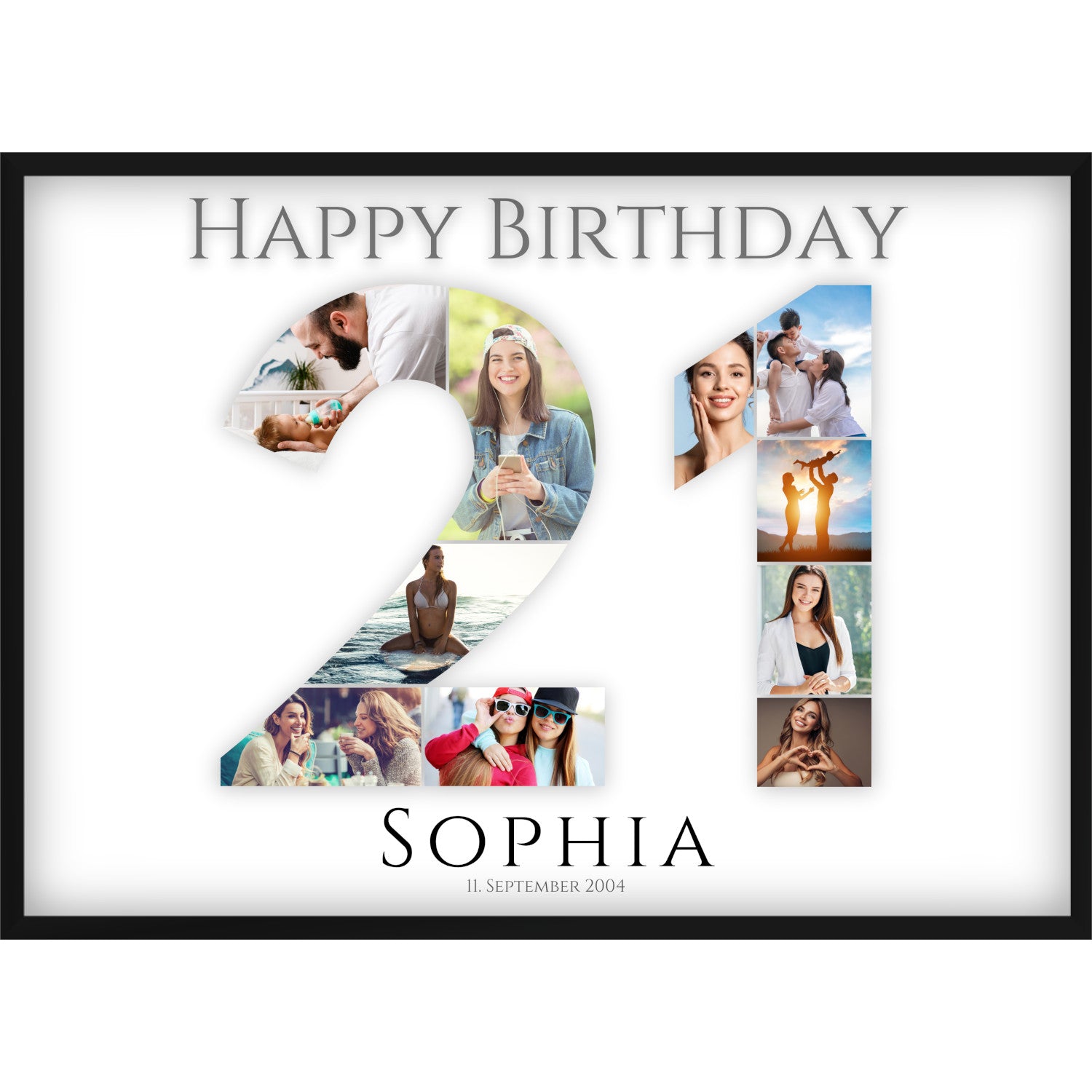 Fotocollage 21. Geburtstag – Personalisiertes Poster mit Fotos & Name | Geschenk zum 21 Geburtstag