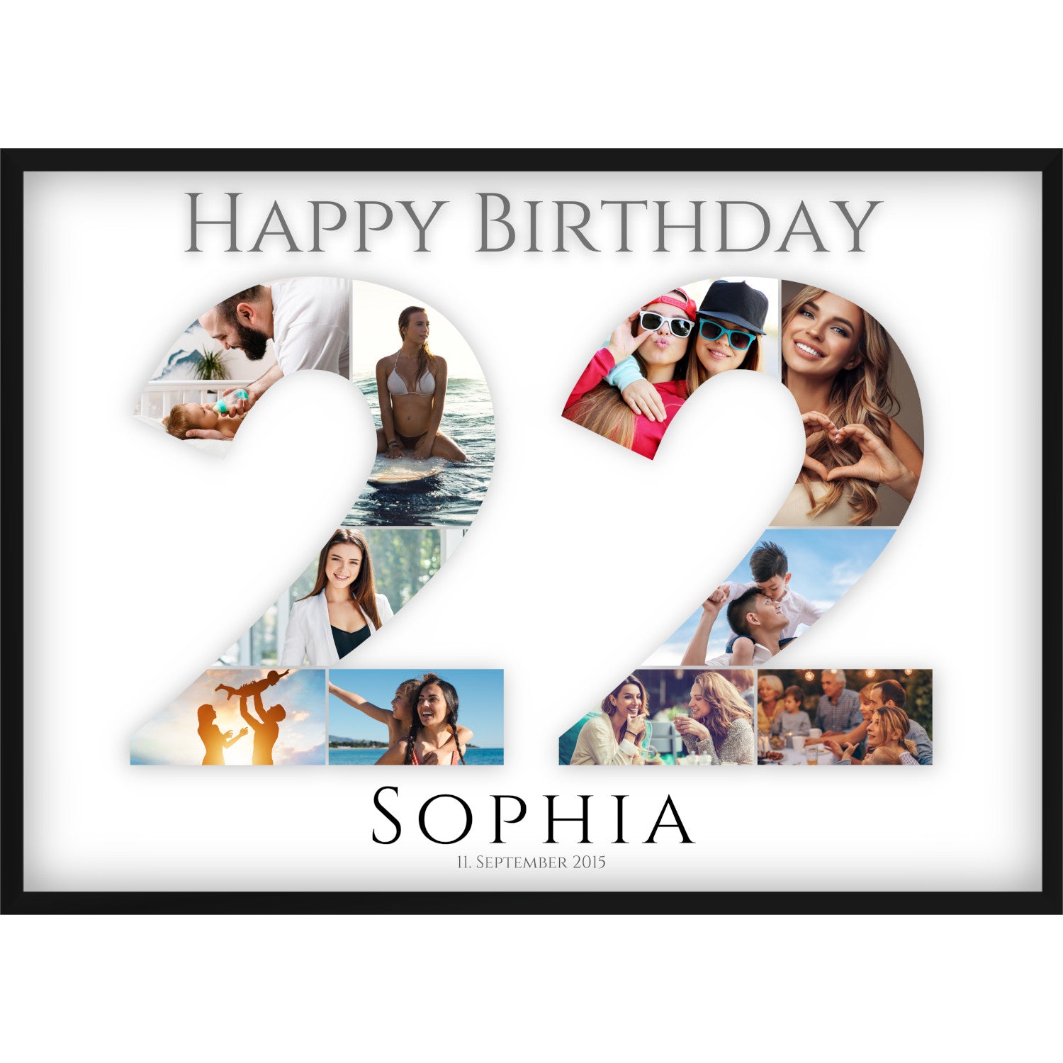 Fotocollage 22. Geburtstag – Personalisiertes Poster mit Fotos & Name | Geschenk zum 22 Geburtstag