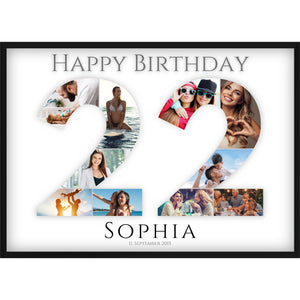 Fotocollage 22. Geburtstag – Personalisiertes Poster mit Fotos & Name | Geschenk zum 22 Geburtstag