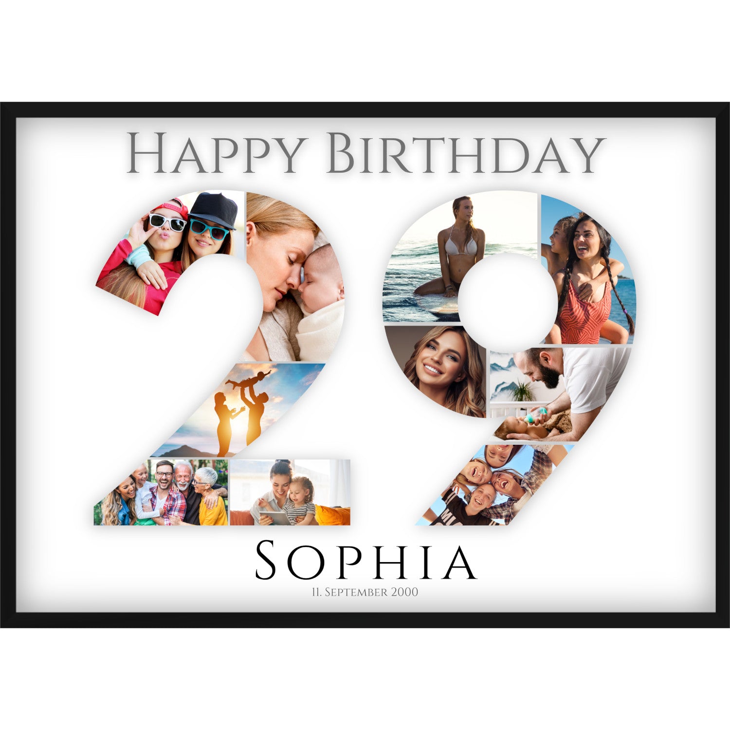 Fotocollage 29. Geburtstag – Personalisiertes Poster mit Fotos & Name | Geschenk zum 29 Geburtstag