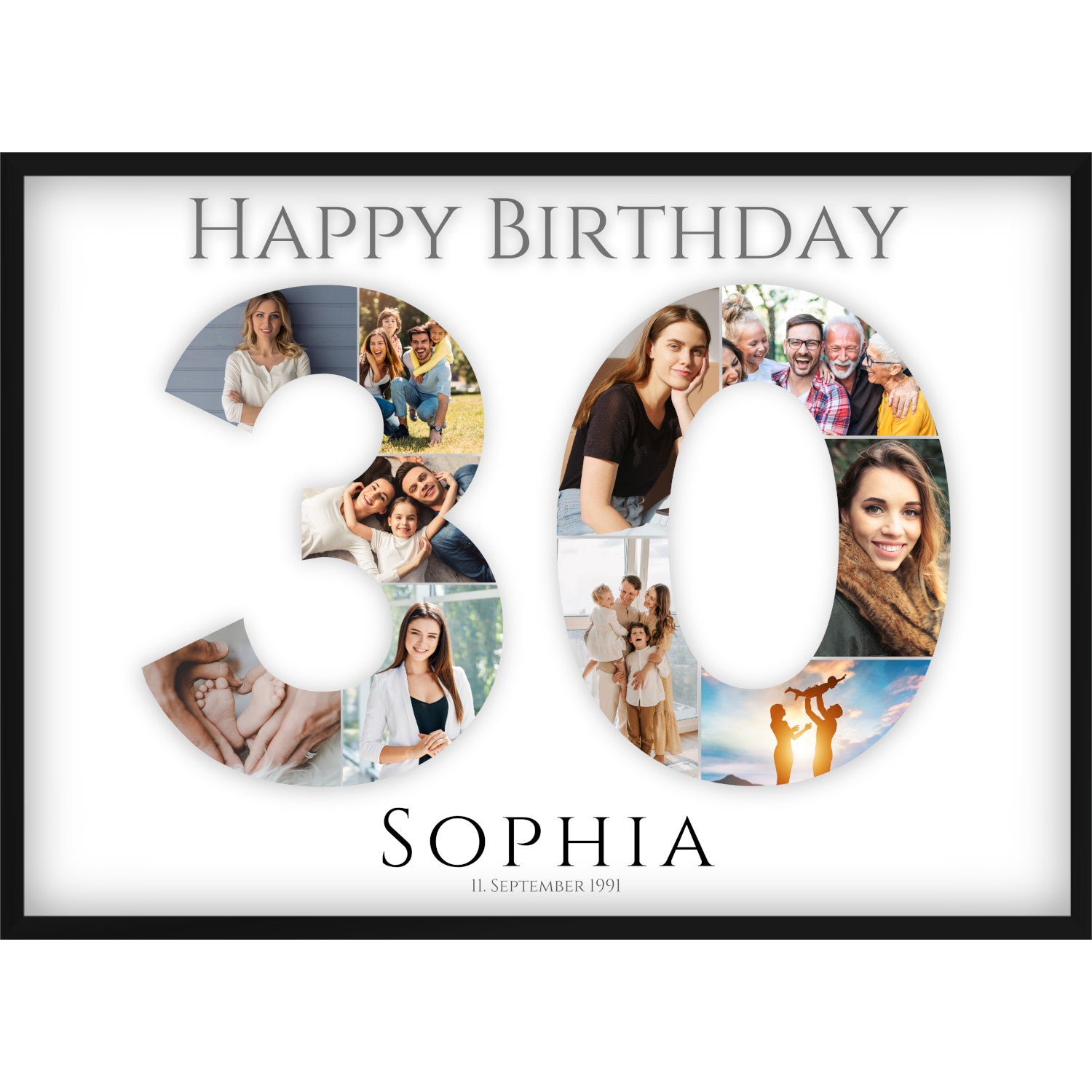 Fotocollage 30. Geburtstag – Personalisiertes Poster mit Fotos & Name | Geschenk zum 30 Geburtstag