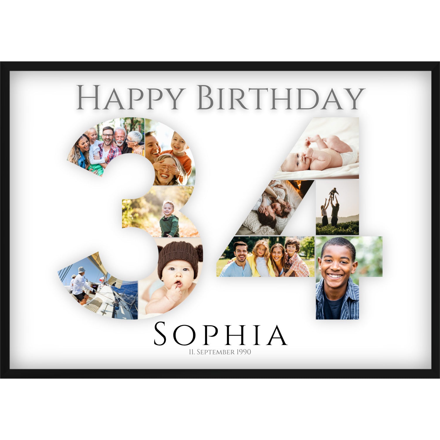 Fotocollage 34. Geburtstag – Personalisiertes Poster mit Fotos & Name | Geschenk zum 34 Geburtstag