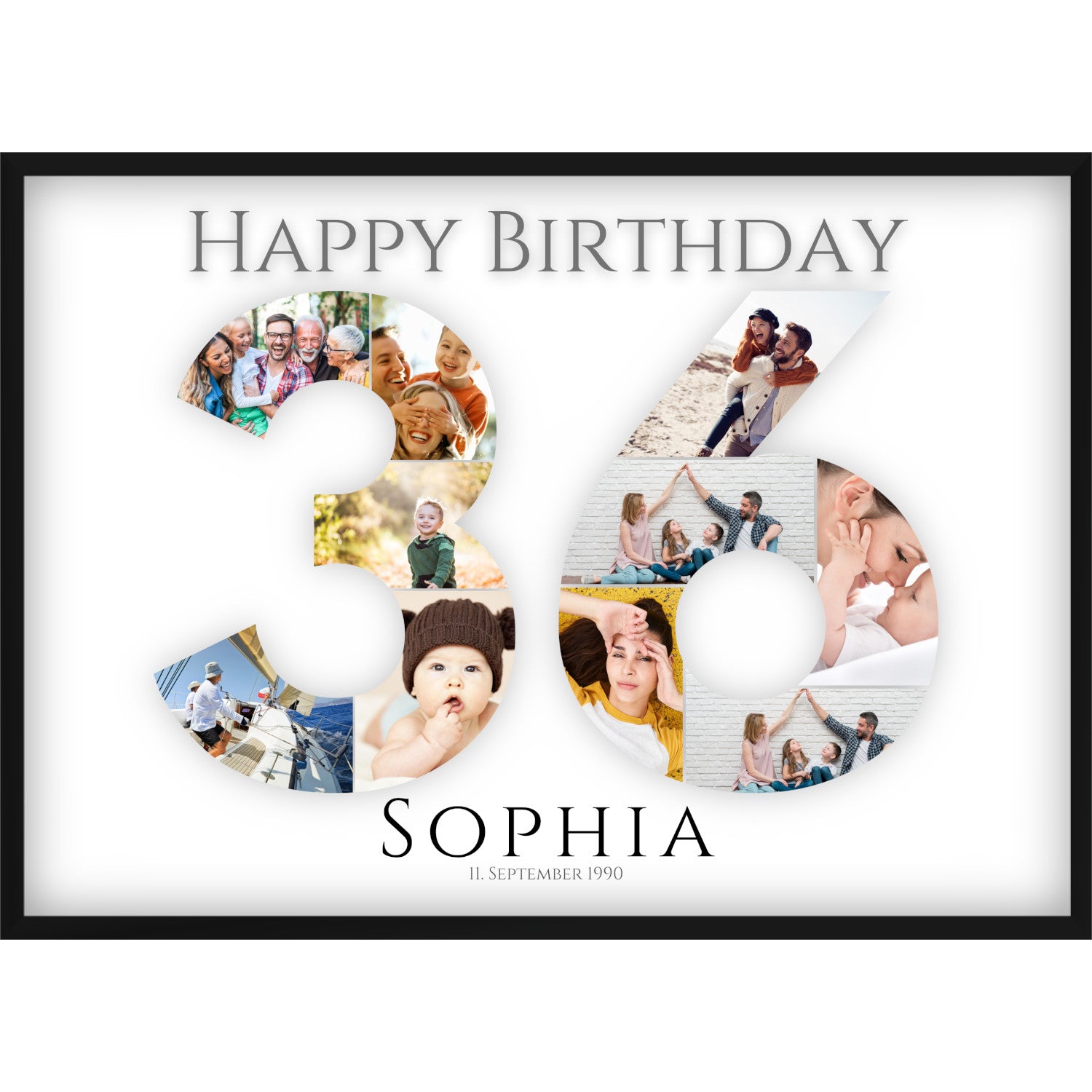 Fotocollage 36. Geburtstag – Personalisiertes Poster mit Fotos & Name | Geschenk zum 36 Geburtstag