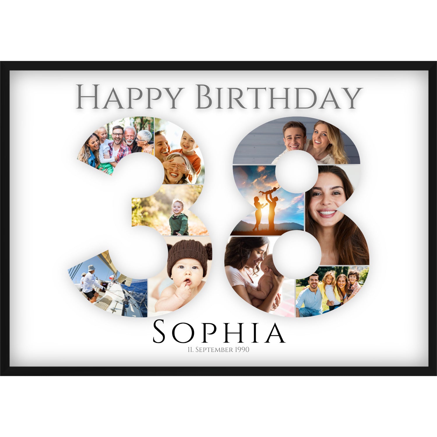 Fotocollage 38. Geburtstag – Personalisiertes Poster mit Fotos & Name | Geschenk zum 38 Geburtstag