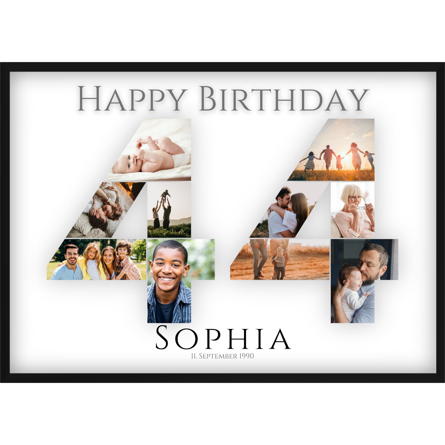 Fotocollage 44. Geburtstag – Personalisiertes Poster mit Fotos & Name | Geschenk zum 44 Geburtstag