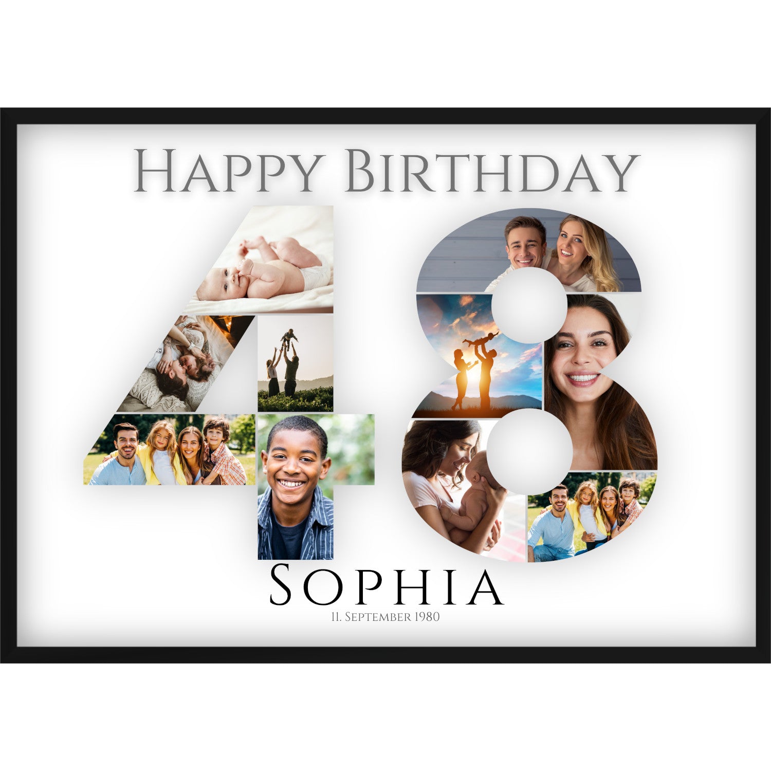Fotocollage 48. Geburtstag – Personalisiertes Poster mit Fotos & Name | Geschenk zum 48 Geburtstag