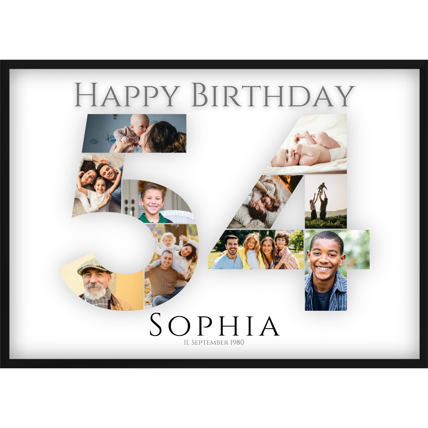 Fotocollage 54. Geburtstag – Personalisiertes Poster mit Fotos & Name | Geschenk zum 54 Geburtstag