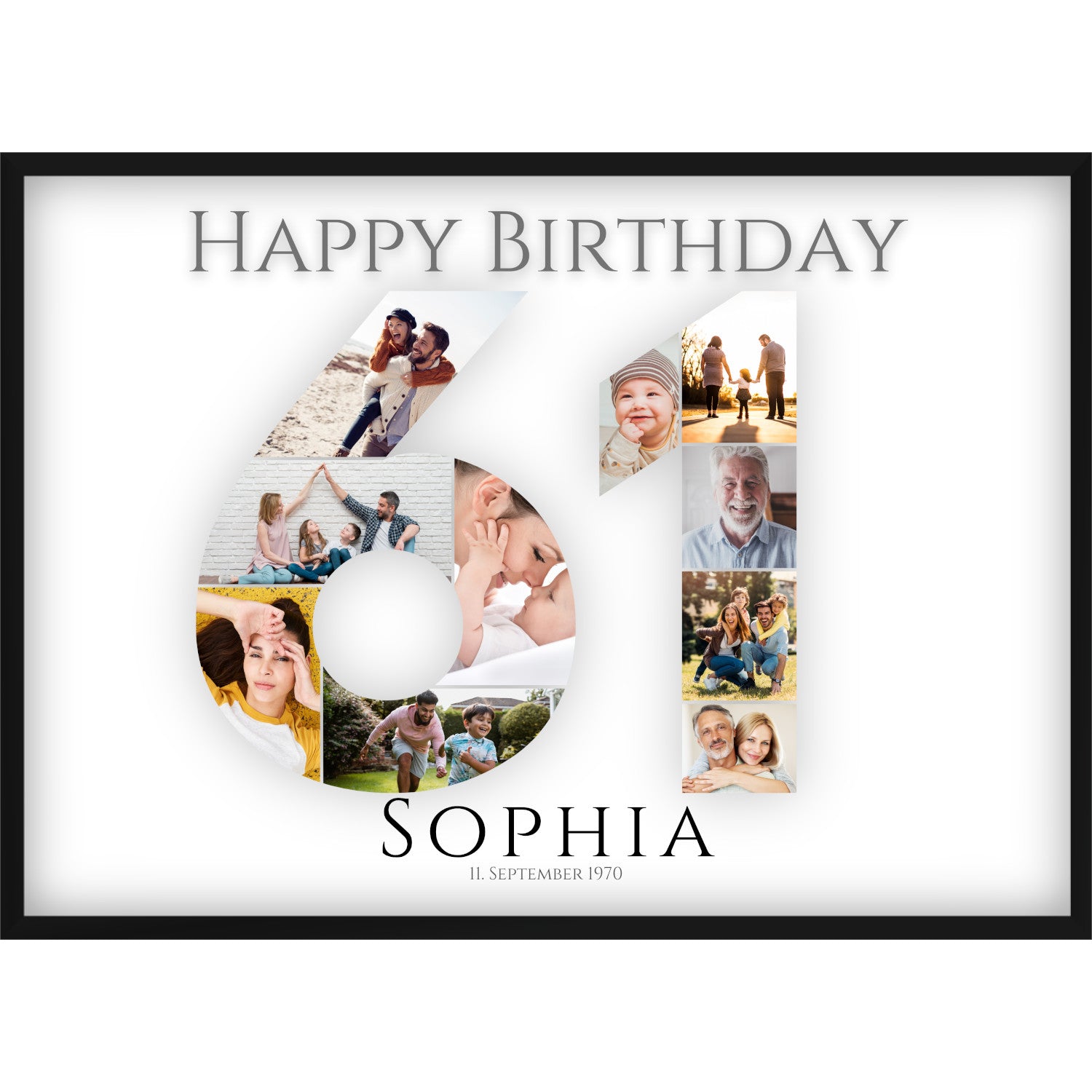 Fotocollage 61. Geburtstag – Personalisiertes Poster mit Fotos & Name | Geschenk zum 61 Geburtstag