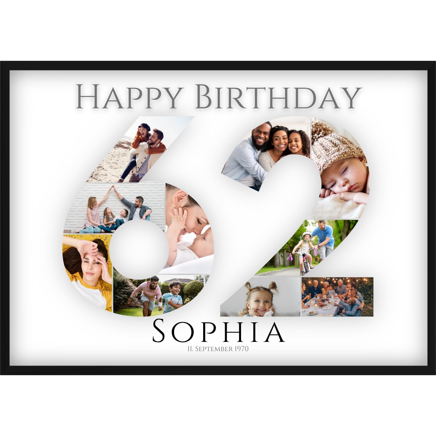 Fotocollage 62. Geburtstag – Personalisiertes Poster mit Fotos & Name | Geschenk zum 62 Geburtstag
