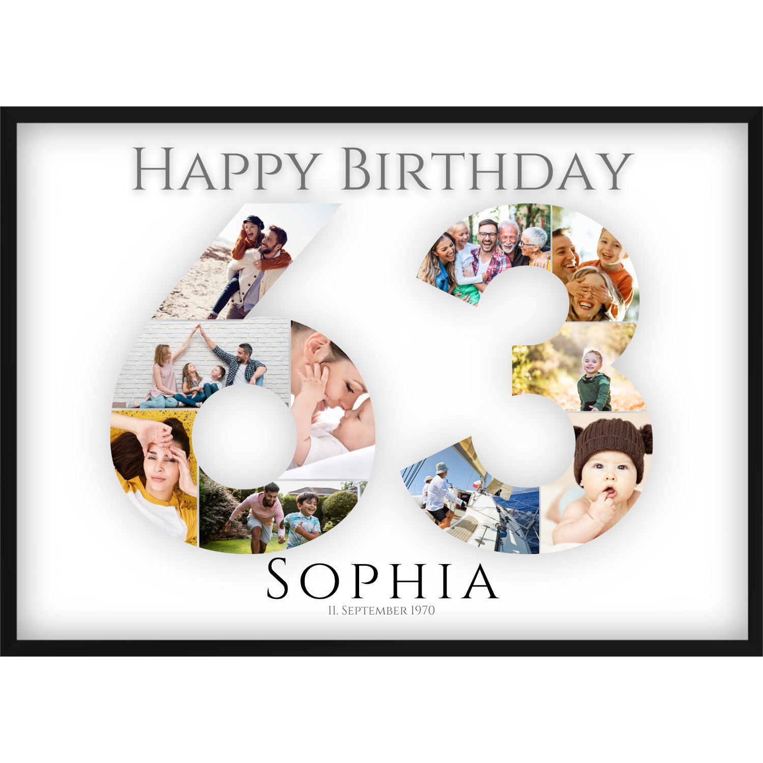 Fotocollage 63. Geburtstag – Personalisiertes Poster mit Fotos & Name | Geschenk zum 63 Geburtstag