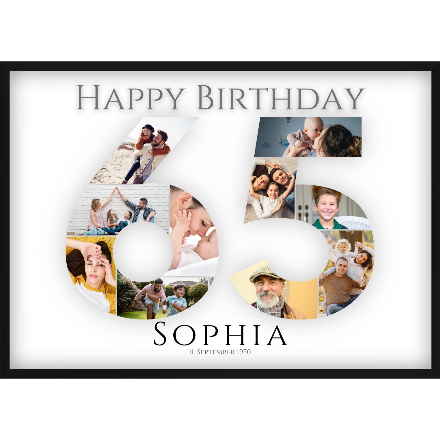 Fotocollage 65. Geburtstag – Personalisiertes Poster mit Fotos & Name | Geschenk zum 65 Geburtstag