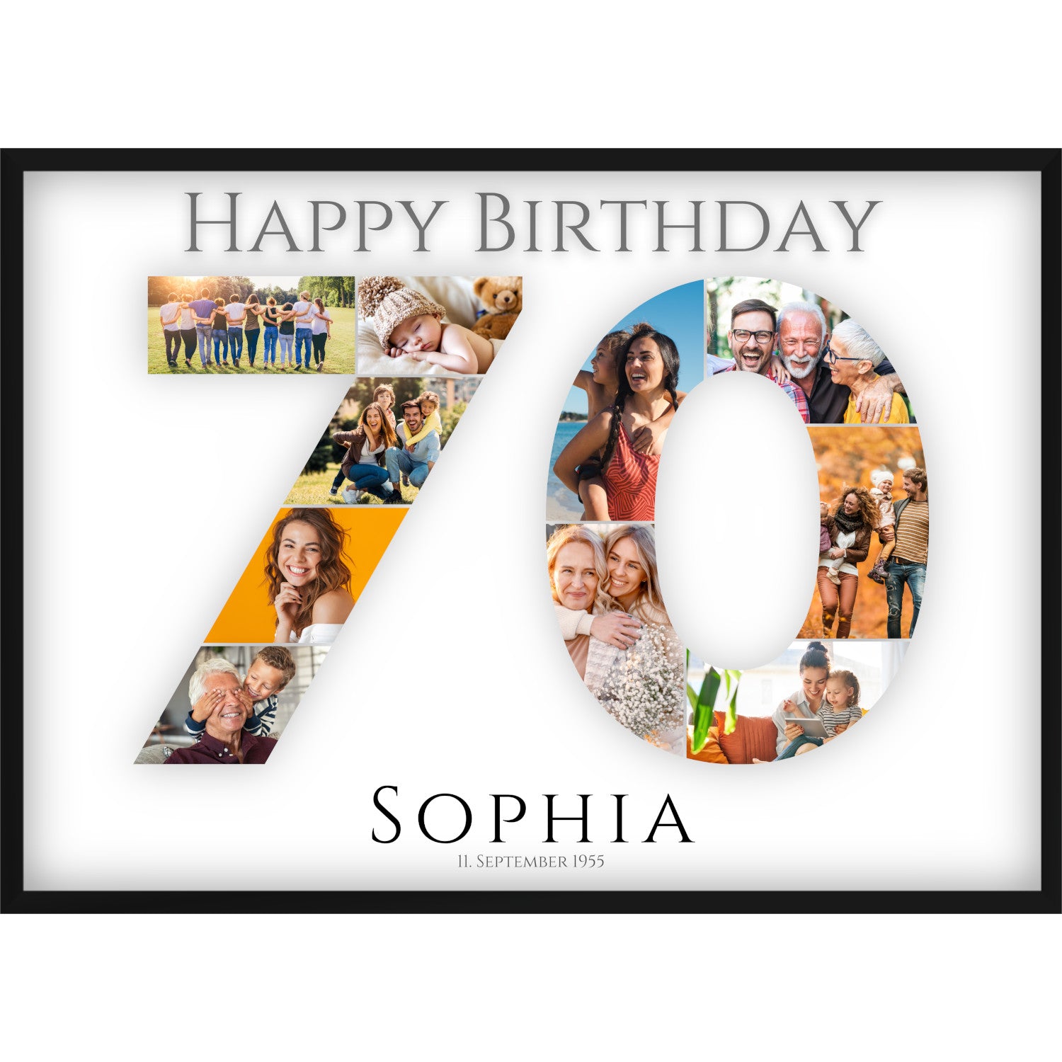 Fotocollage 70. Geburtstag – Personalisiertes Poster mit Fotos & Name | Geschenk zum 70 Geburtstag