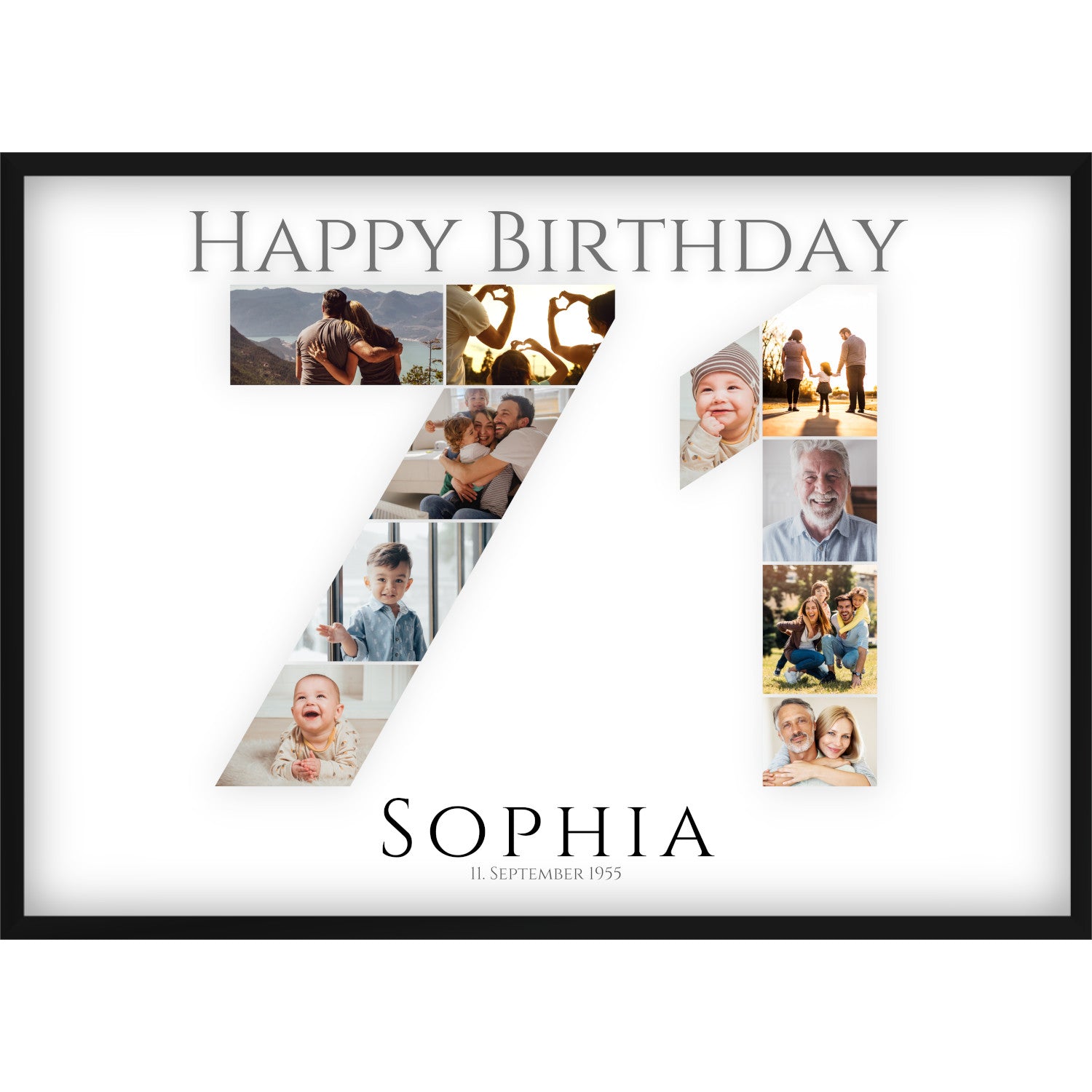 Fotocollage 71. Geburtstag – Personalisiertes Poster mit Fotos & Name | Geschenk zum 71 Geburtstag