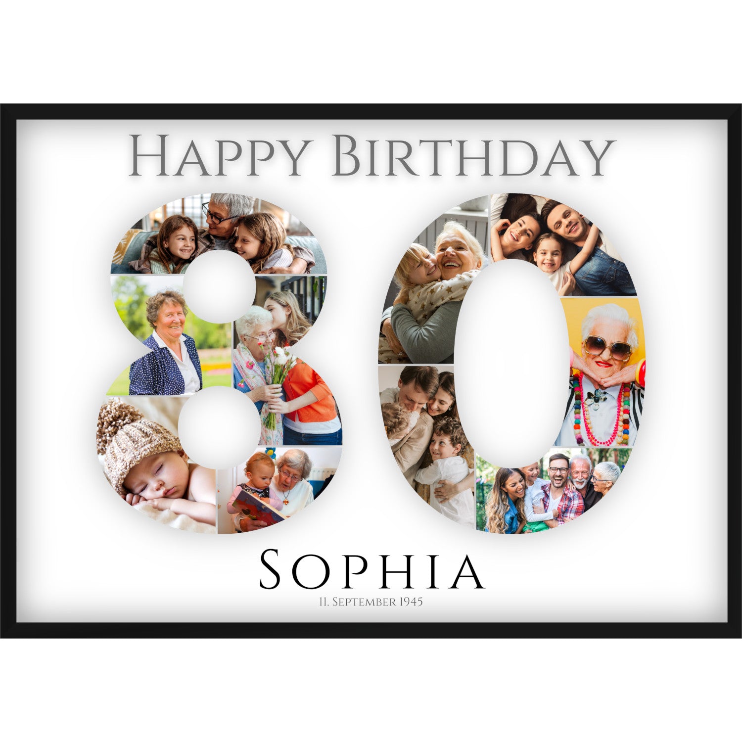 Fotocollage 80. Geburtstag – Personalisiertes Poster mit Fotos & Name | Geschenk zum 80 Geburtstag