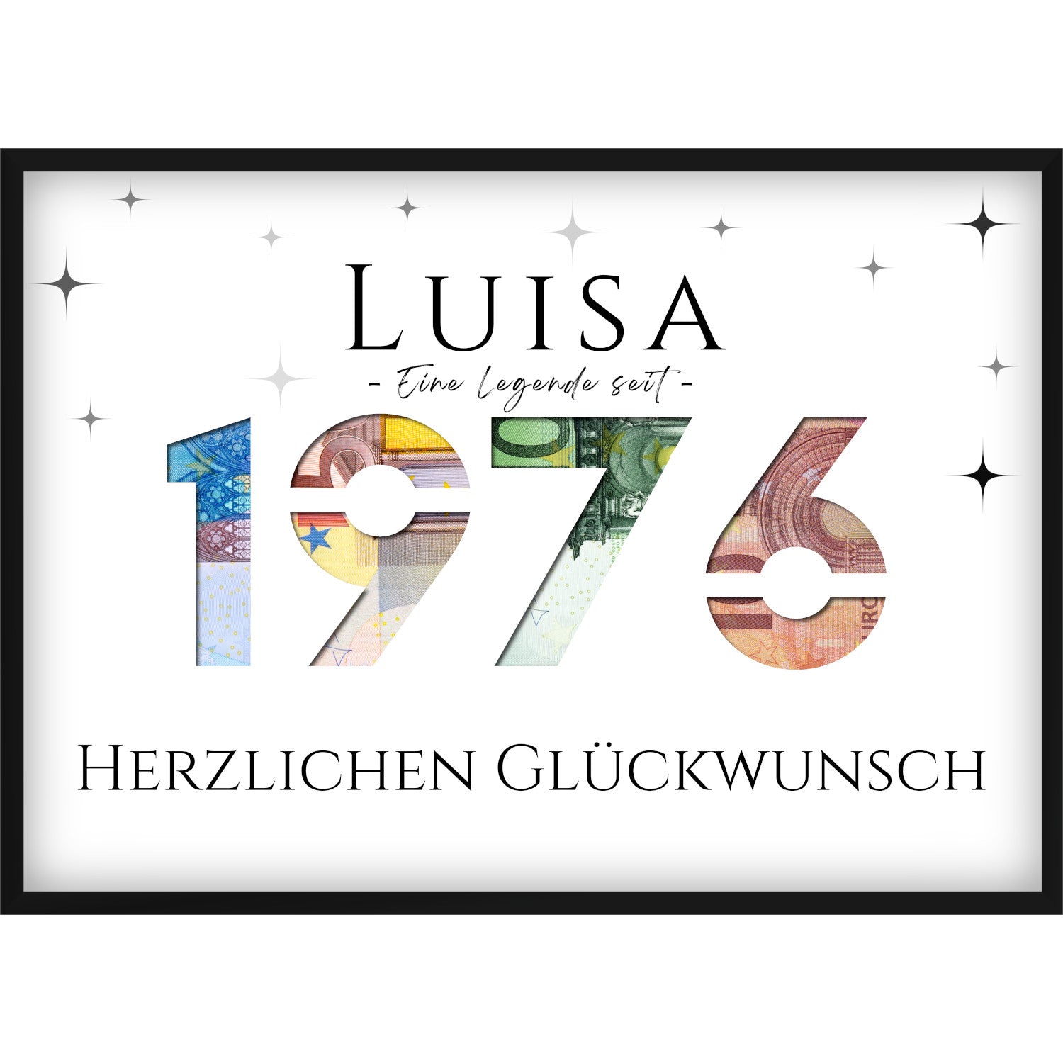Geldgeschenk zum 50. Geburtstag 1976 – Personalisiertes Poster mit Jahreszahl & Name