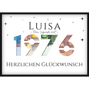 Geldgeschenk zum 50. Geburtstag 1976 – Personalisiertes Poster mit Jahreszahl & Name