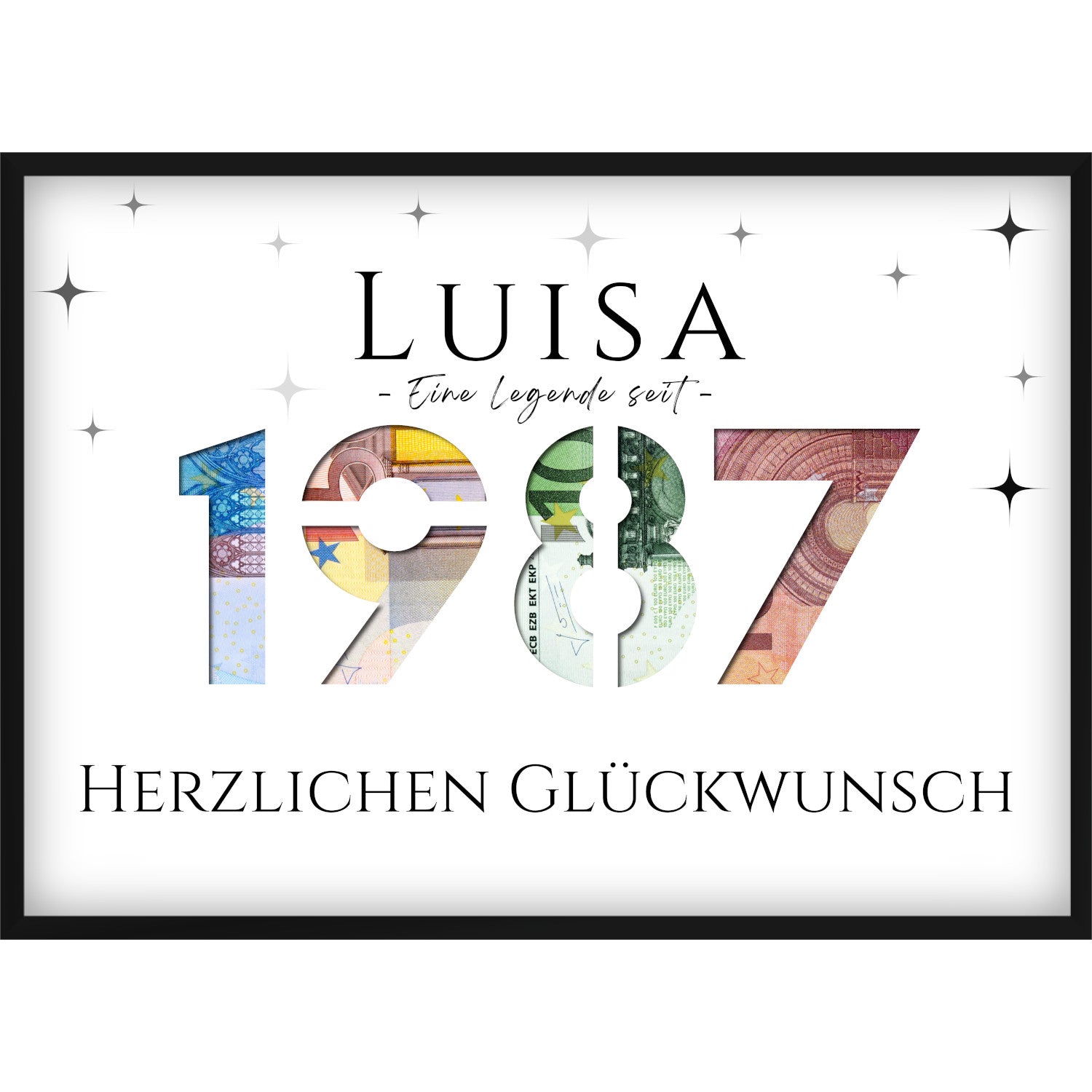 Geldgeschenk zum 39. Geburtstag 1987 – Personalisiertes Poster mit Jahreszahl & Name
