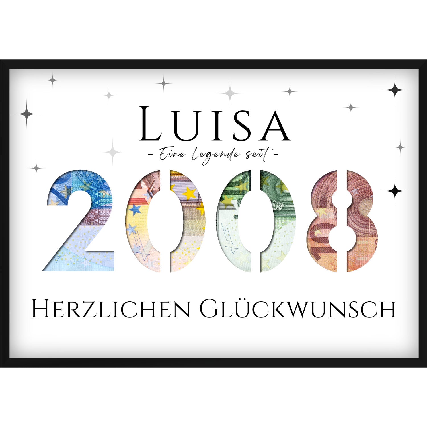 Geldgeschenk zum 18. Geburtstag 2008 – Personalisiertes Poster mit Jahreszahl & Name